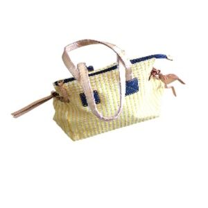 Dooney & Bourke Betty yellow & white fabric shoulder bag leather straps New